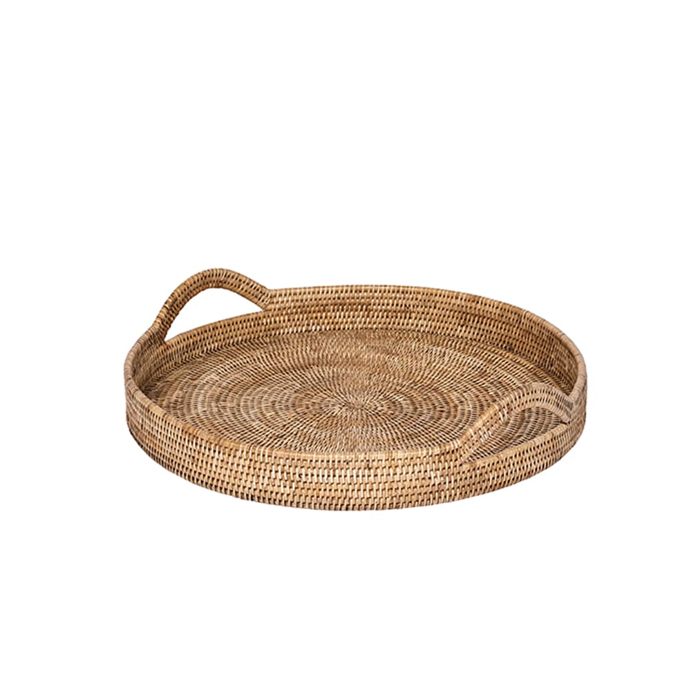 Rattan Round Tray - curved handles